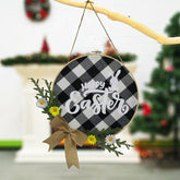 Easter Wreath Bunny Happy Easter Decorations Gingham Check Plaid Easter Ornaments Hanging for Front Door - INSWEAR